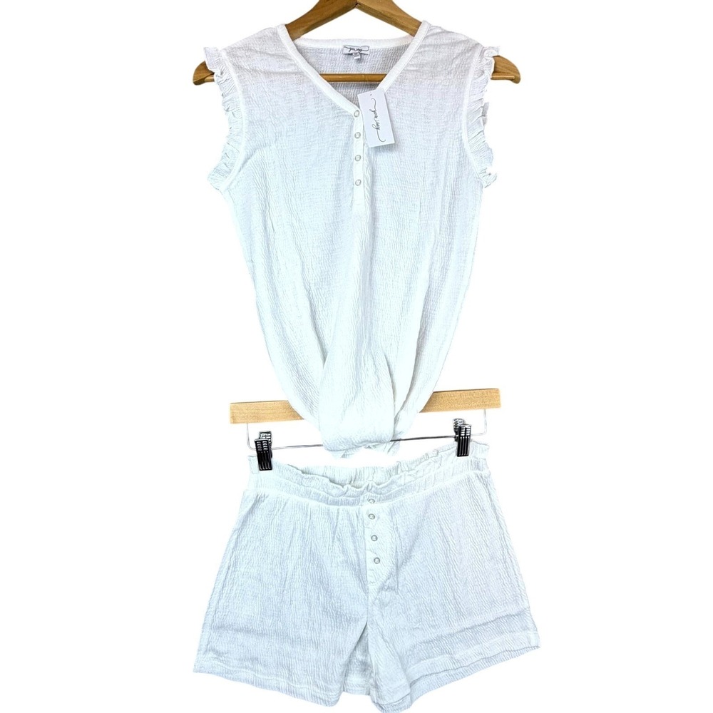 You Say Henley Ruffle Shortie Set Womens Small White Angelcore Sleepwear